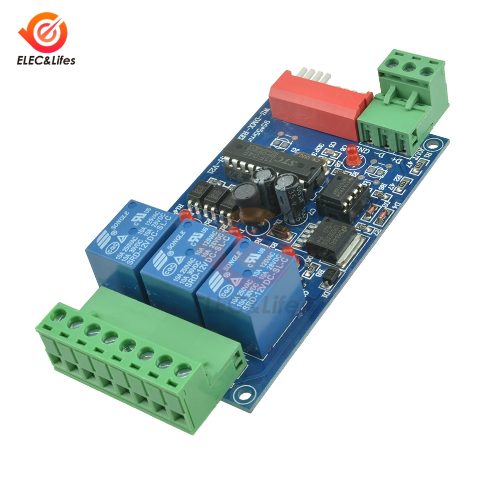 

3 Way 12V DMX512 Relay Output Encoder LED Controller board 3 Channel 12V-DMX512 Decoder Relay Switch Controller Module