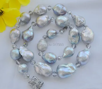 

BIG 24mm GRAY BAROQUE KESHI REBORN PEARL crystal NECKLACE 20inch