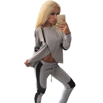 

2016 New fashion Women Casual Tracksuit Split Hoodies Hooded Tops Pants Suit 2 Pcs