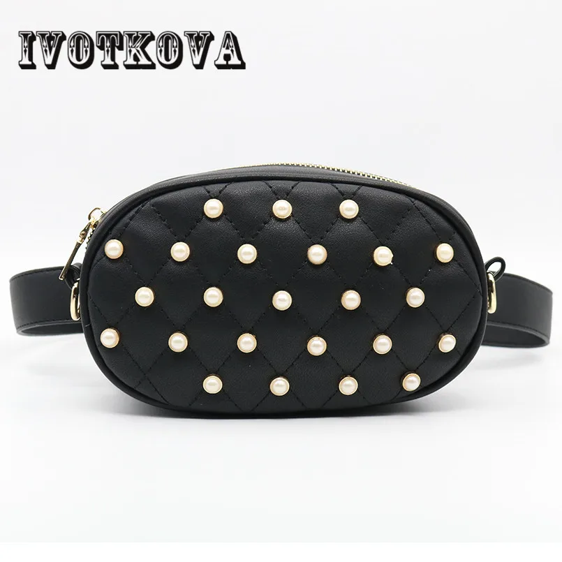 

IVOTKOVA White Pearl Women Waist Bags 2018 New Design Lady Shoulder Bags Pu Leather Female Funny Packs Hot Sale Girl Belt Bags