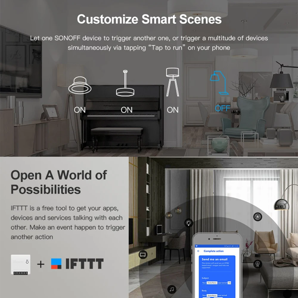 SONOFF MINI DIY двусторонний Умный домашний выключатель работает с Google Home маленький