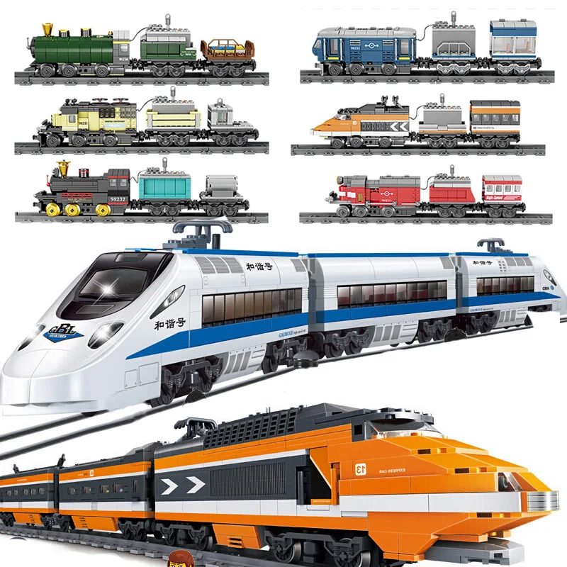 

KAZI Technic Battery Powered Electric compatible legoed City passenger Train Rail Track sets Building Blocks Bricks kids Toy car