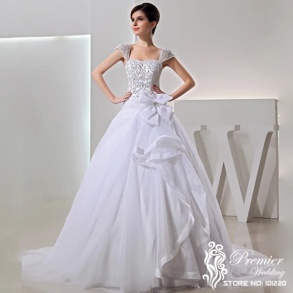 New Arrival 2013 Real Samples Cap Sleeves Embrioidery Scoop Wedding Dresses Side Draped Floral Bridal Gown | Свадьбы и торжества