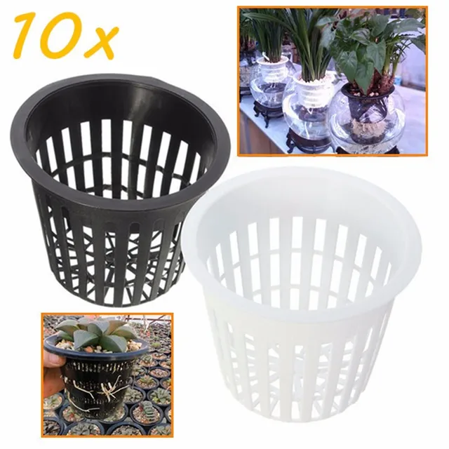 10pcs/Lot 35mm  Black White Plastic Hydroponic Planting Mesh Net Pot Baskets Garden Plant Grow Cup