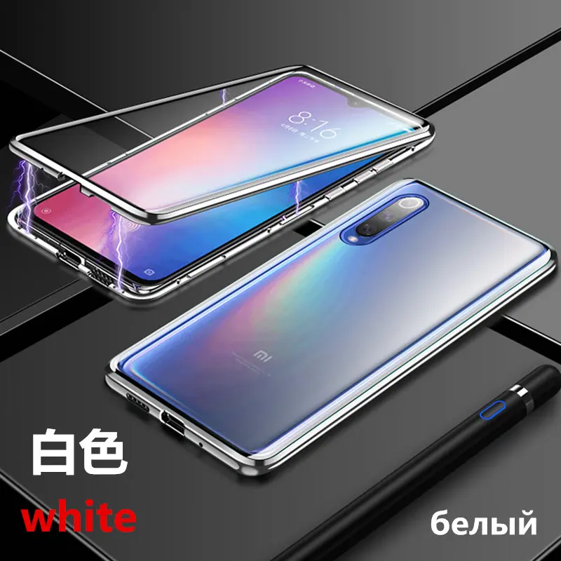 Белый Чехол для redmi note 7 mi 8 8se mi 9 pocophone f1xiao mi 9se Магнитная Адсорбция металлическая рамка прозрачный защитный чехол - Цвет: Белый