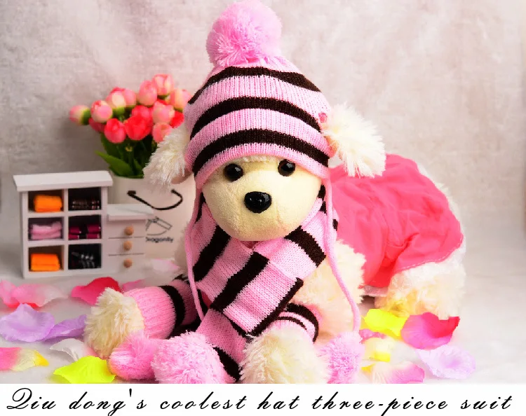 

2018 New Winter Warm Fashion Rainbow,Pint,Stripe Knitted Cute Pet Teddy Cat Dog Hat+Scarf+Socks Costume Clothing XXS/XS/S/M/L