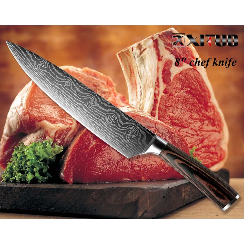 XITUO нож шеф-повара практичный нож Santoku для резки мяса фруктов и овощей нож для филе рыбы кухонный инструмент с антипригарным Дамасским узором