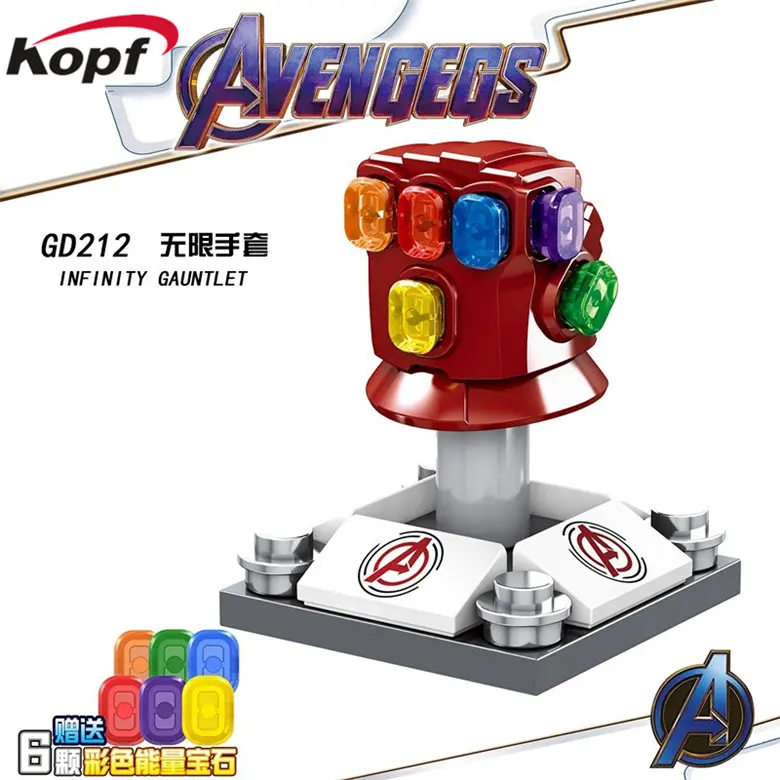 

Single Sale Red Infinity Gauntlet With 6Pcs Power Stones Vision Super Heroes Building Blocks Bricks For Children Gift Toys GD212