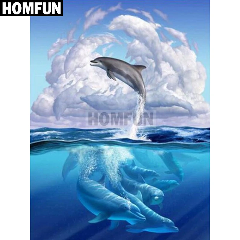 HOMFUN Full Square/Round Drill 5D DIY Diamond Painting &quotOcean Dolphins&quot Embroidery Cross Stitch Home Decor Gift A02324 | Дом и сад