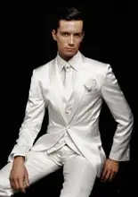 FOLOBE Ternos Masculino Custom Made White Men Wedding Suits Groom Formal Business Suits Party Suits Blazer+Pants+Vest