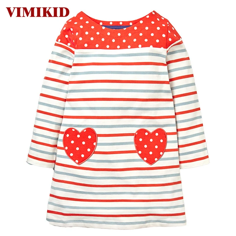 

VIMIKID Girls Dress Long Sleeve 2017 Brand Princess Dress Girls Clothes Striped love Pattern Children Costumes Kids Dresses k1