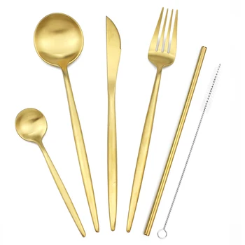 

24pcs Pure Gold Dinnerware Set 304 Stainless Steel Western Cutlery Set Kitchen Food Tableware Fork Knife Scoop Silverware Set