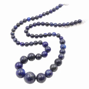 

Blue Natural Stone Lapis Lazuli Beads Necklace Choker 6-14mm Round Pendant Necklaces for Women Tower Chain Jewelry 18inch A845