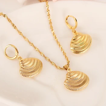 

Dubai PNG Africa Romantic bride Sets gold LOVELY shellnecklace drop Ear ring earrings Jewelry Set for women Wedding Bijoux gifts