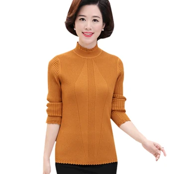 

2018 Lady Autumn Winter Bottoming Shirt Top Sweater Middle Age Women Turtleneck Full Sleeve Slim Knitted Sweater Pullover F623