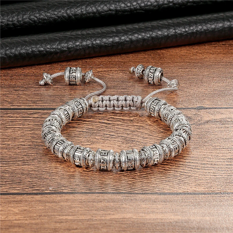 Janeyacy 2018 Retro Buddhist Men’s Bracelet Knitting Six-Character Mantra Bracelet OM MANI PADME HUM COPPER JERSEY MAN Bracelet