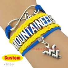 10 Pieces Lot Infinity Love NCAA West Virginia Mountaineers Sports Bracelet Blue Gold Custom Sports