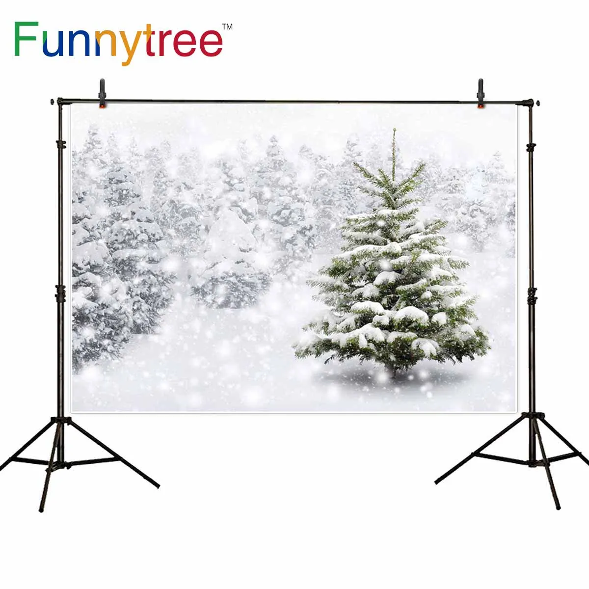 

Funnytree backdrop for photographic studio winter snow pine forest Christmas cold nature view professional background photocall