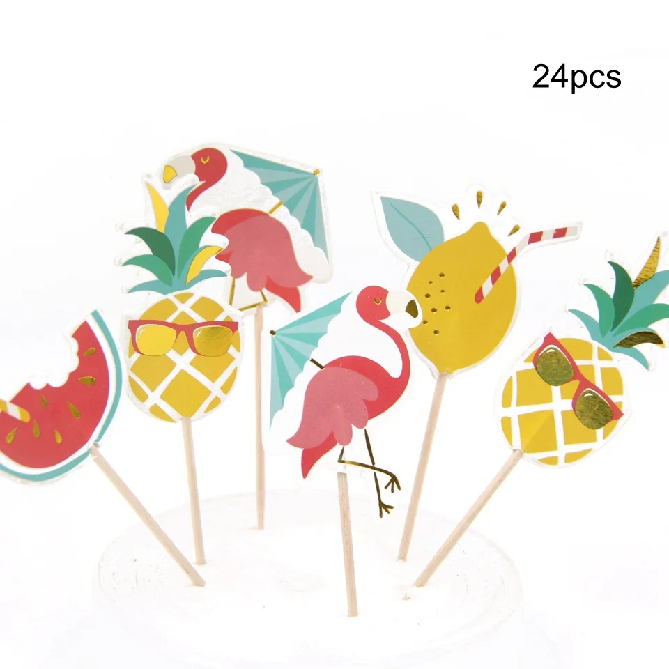Гавайские Фламинго тема топперы на торт для вечеринки кекс «сделай сам» Топпер Пинки для летней вечеринки украшения Свадебная вечеринка бумажные принадлежности - Цвет: 24pcs