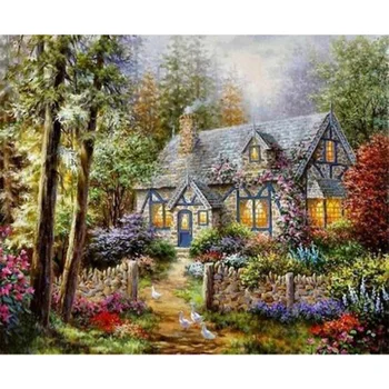 

rural hut scenery 5D Diamond embroidery Diy diamond square drill rhinestone pasted Crafts Needlework home decoration K488
