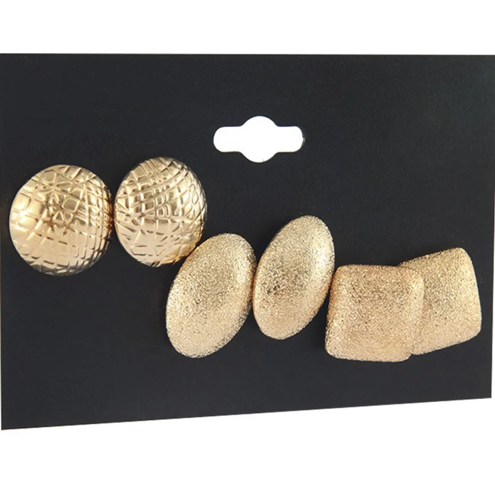 

3pairs/set Geometric Simple Dull Polish Gold Earring Big Circle Square Ear Stud Fashion Jewelry Gift For Women Girls #294118
