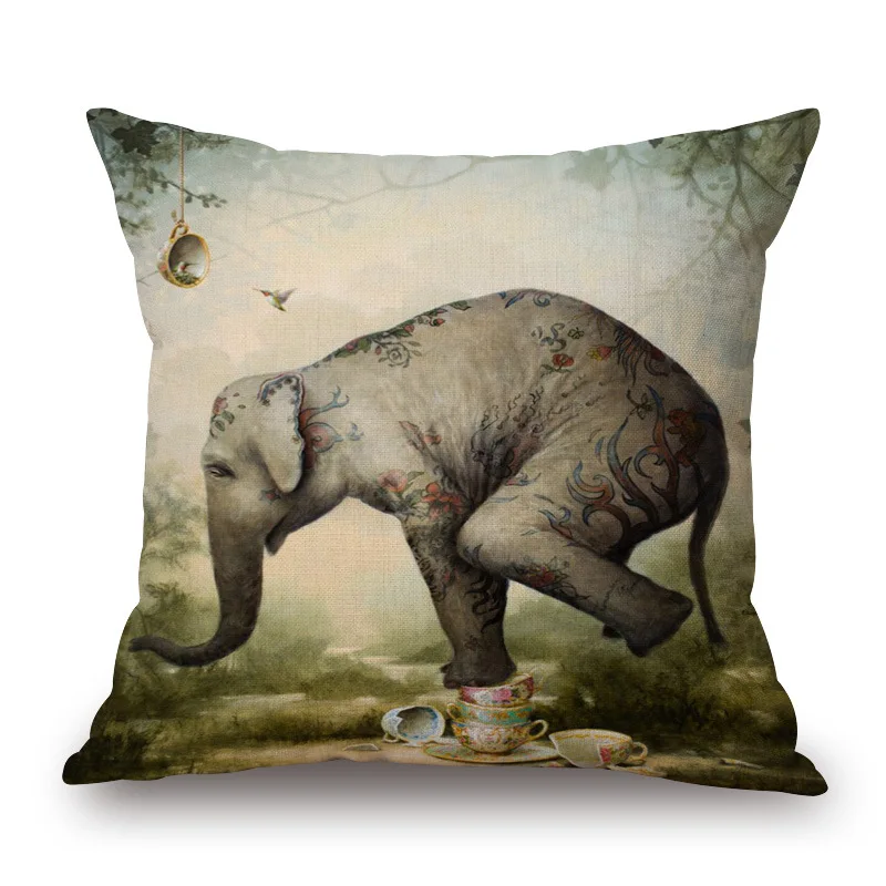 6 Colors Available 45*45CM Pattern Elephant Pillow Case Vintage Linen