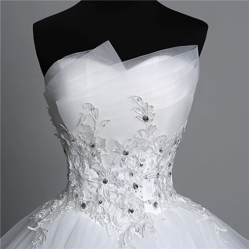 Appliques Pearls Strapless Ball Gown Wedding Dress