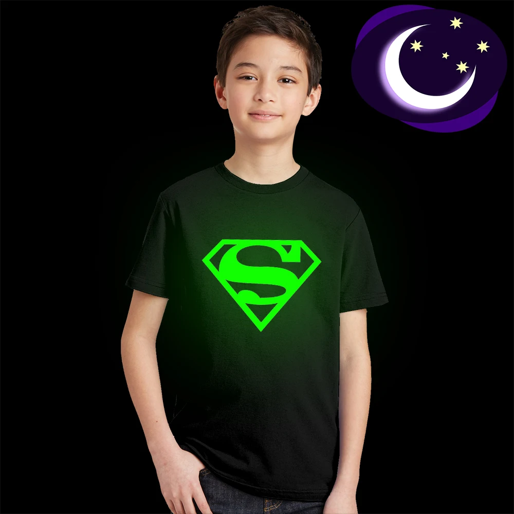 

3Y-10Y Luminous Superman Logo Kids T Shirt Glow In The Dark Superhero Children T-shirt Super Man Hero Boys Girls Tshirt Tops Tee