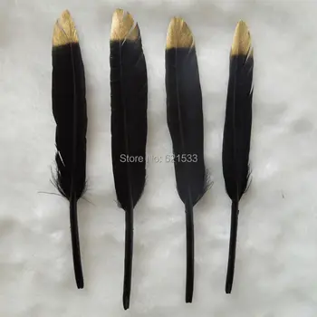 Plumas de pato negras bañadas en oro, plumas de Cocottes de pato pintadas a mano metálicas doradas, plumas nuevas/10-15cm de largo, 50 unids/lote