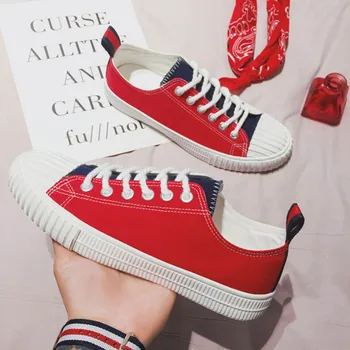 

Summer Korean Version Trend Of Contrast Colors Men'S Casual Canvas Shoes Lace-Up Hard-Wearing & Anti-Skid Student Men Shoes Male