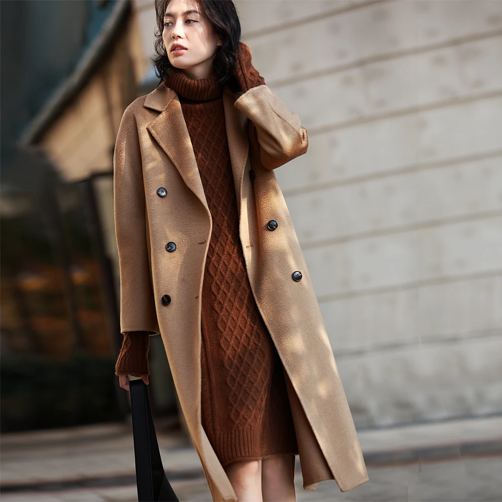 

IRINAW902 new arrival 2018 handmade double faced wool classic double breasted loose long cashmere wool coat women