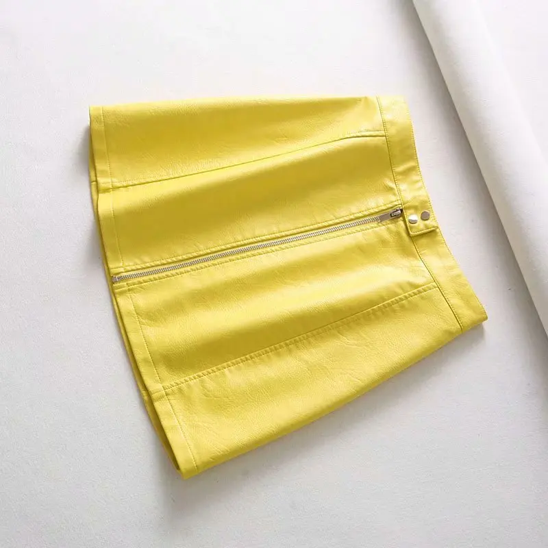 Niu 38-1861 европейские и американские модные кожаные юбки ярких цветов - Цвет: Цвет: желтый