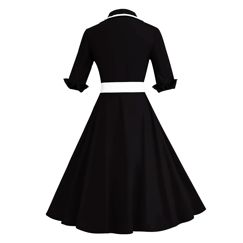 Kostlich Striped Women Autumn Dress 2017 Half Sleeve Audrey Hepburn 1950s Vintage Dress Belt Tunic Swing Party Dresses Plus Size (15)