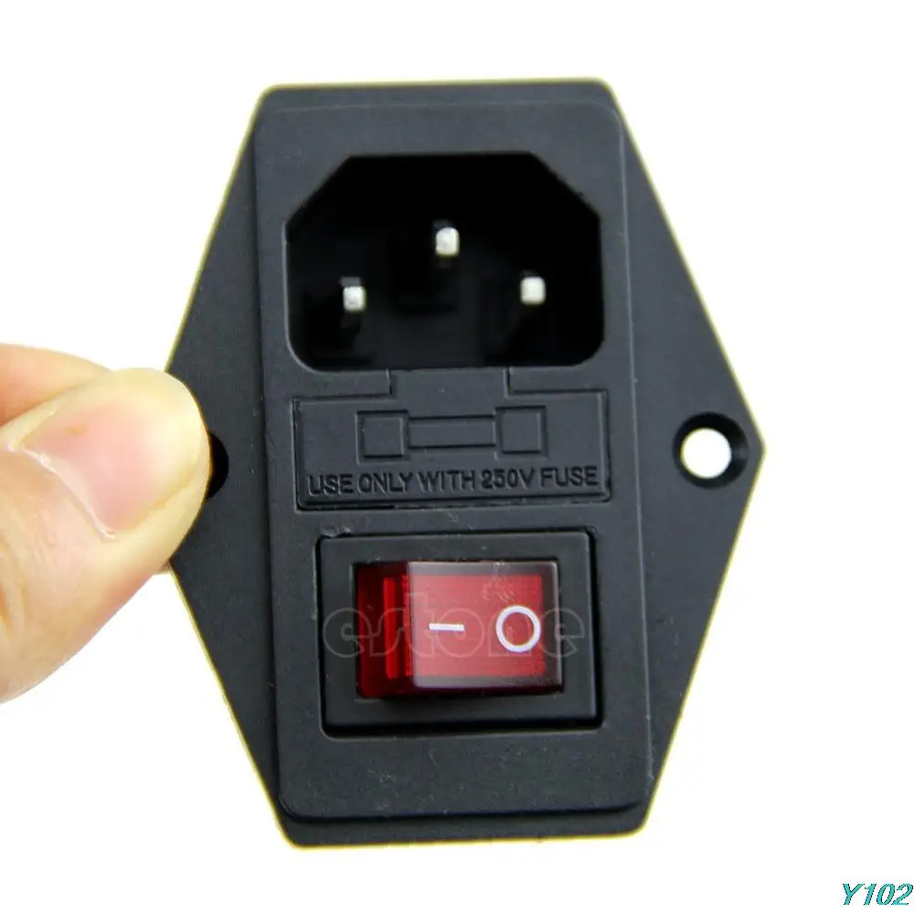 

High quality Black Red AC 250V 10A 3 Terminal Power Socket with Fuse Holder NEW 2017