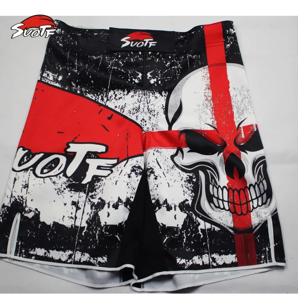 Koop SUOTF Tiger Muay Thai Fightwear Verheffen Goedkope MMA kick Boksen Fight Trunks Top Nieuwe Zwarte MMA Shorts Heren Boksen kick boksen