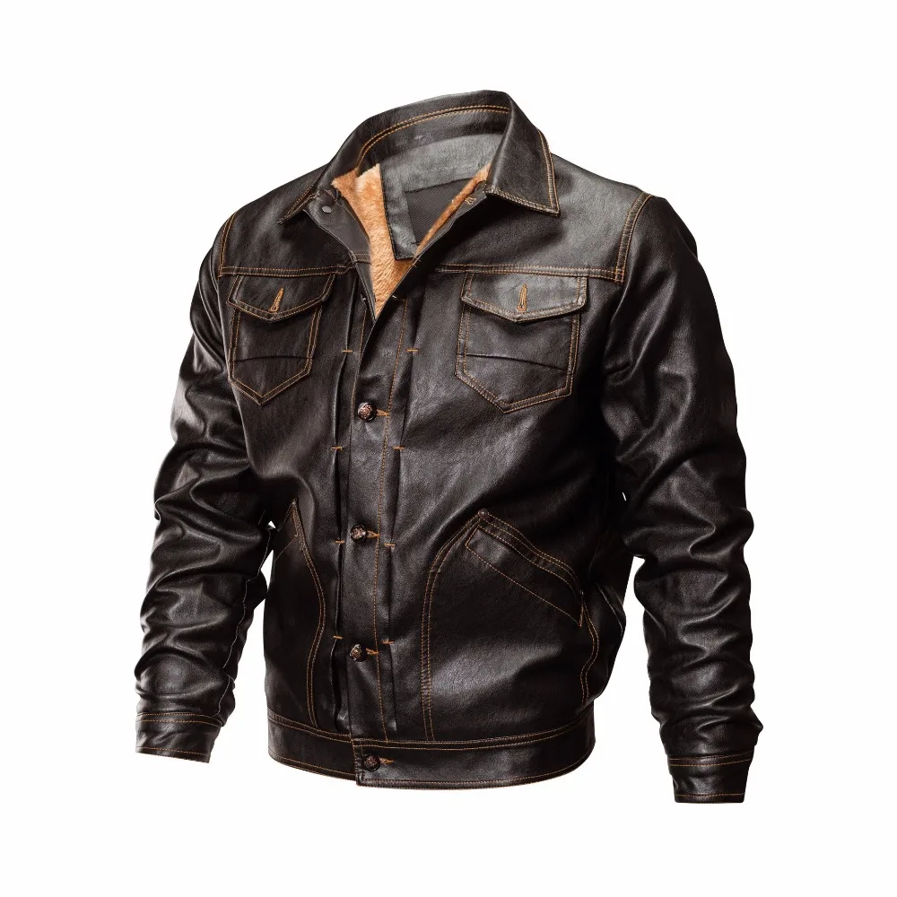 

Winter Leather Jacket Men Thick Warm Wool Liner PU Leather Coat Men Single Breasted Turn-down Collar Windbreaker Biker Jacket
