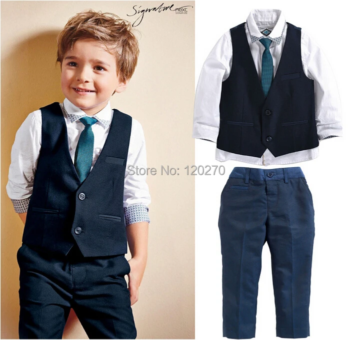 Free Shipping Autumn Baby Boys Gentleman Bow Tie Waistcoat Vest Shirt Pants Suit Toddler Clothes