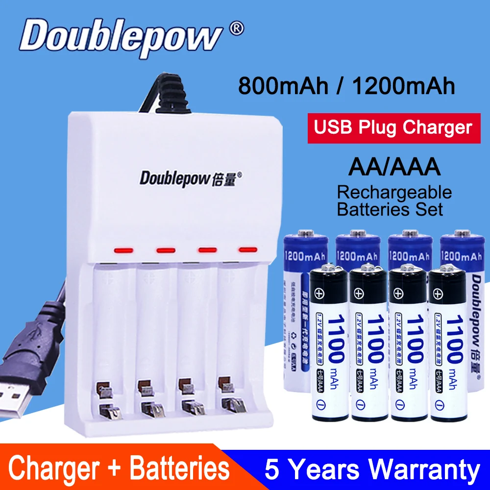 1.2V AA AAA Rechargeable Batteries + 4 Slots USB Charger For AA/AAA