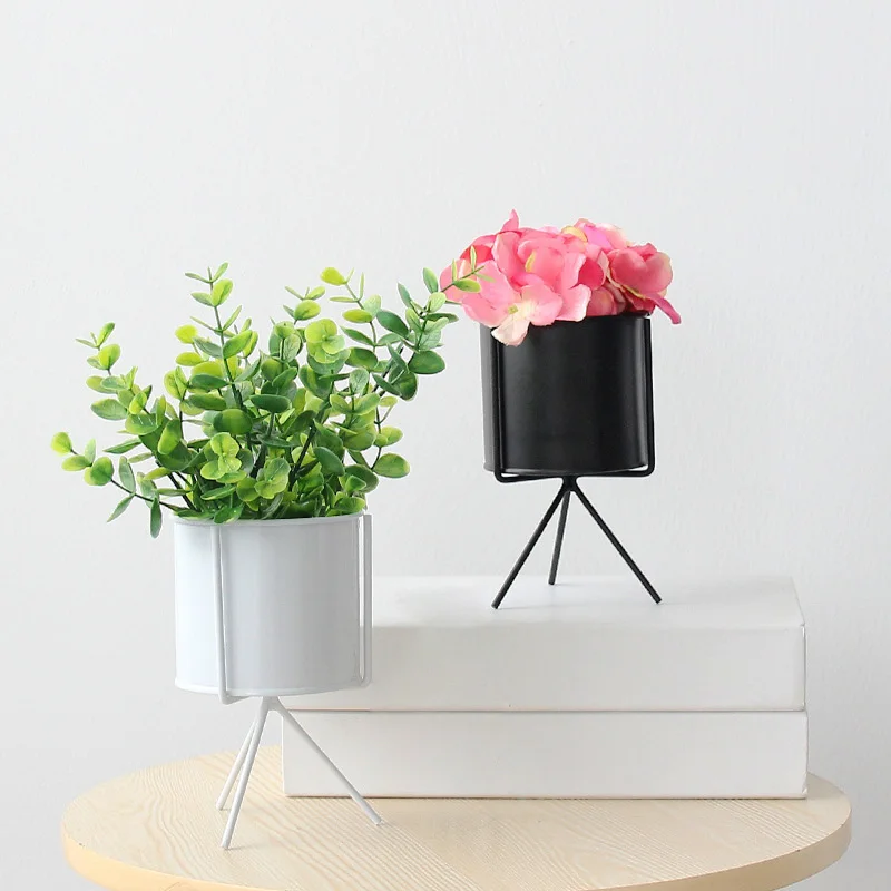 Hot Matte Ceramic Succulent Planter Cactus Flower Plant Pot with Iron Frame Stand for Home Decor FQ-ing