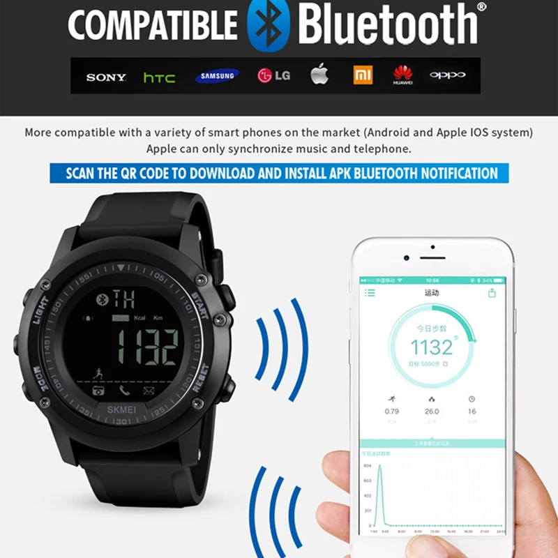 الرجال عداد الخطى ساعة ذكية عن بعد كاميرا السعرات الحرارية بلوتوث Smartwatch تذكير الرقمية الرجال الرياضة الساعات Relojes SKMEI 2018
