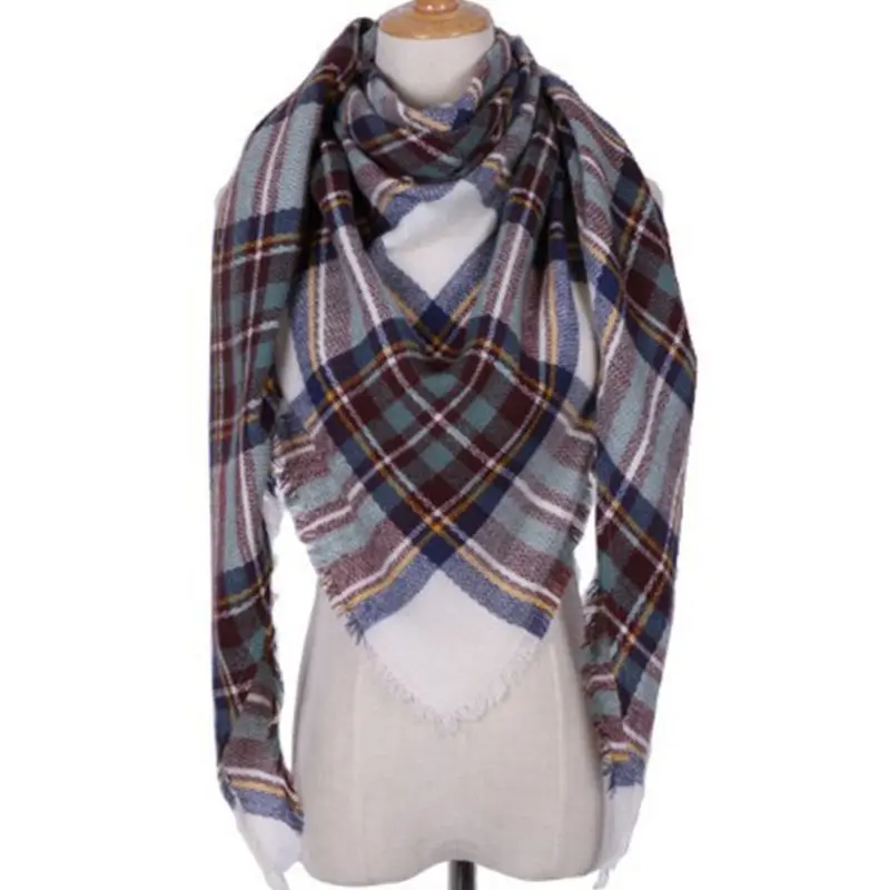 Женский зимний теплый шарф с треугольниками, винтажный клетчатый большой длинный шарф с принтом, Кашемировое вязаное одеяло с кисточкой - Цвет: R