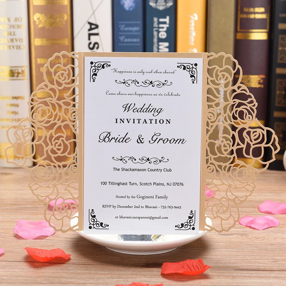  100PCS Flowers Laser Cut Lace Flora Wedding Invitation Cards for Bridal Shower Engagement Birthday  - 33045006204