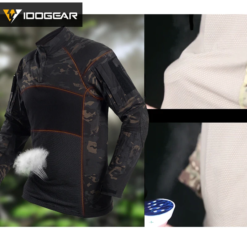 IDOGEAR тактическая рубашка с длинным рукавом камуфляжный Топ для страйкбола