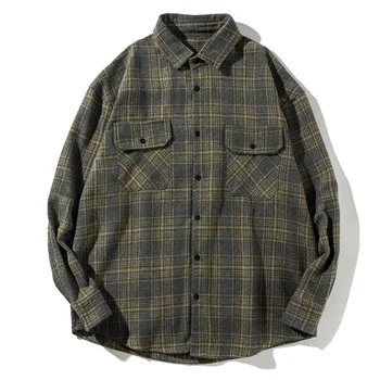 

New 2018 Classical Lattice Fashion Youth Hit Color Single Buckle Lapel Pockets Men Shirt Casual Handsome Leisure Clothes S-2XL