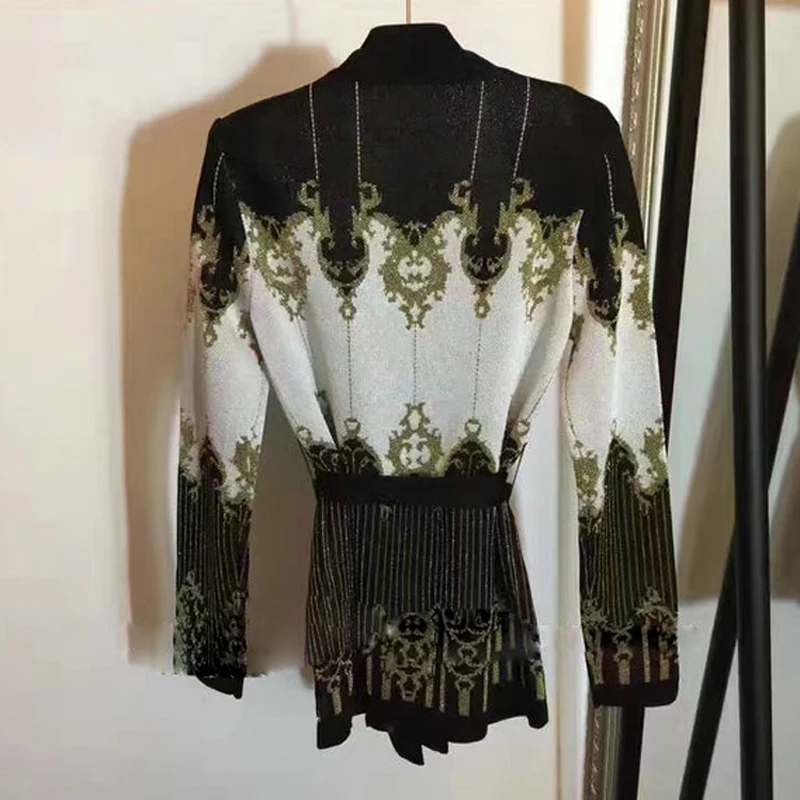TOP QUALITY 2018 Paris Fashion Designer Jacket Women's Tie Belt Gold Thread Knitting Cardigan Outer Sweater Jacket