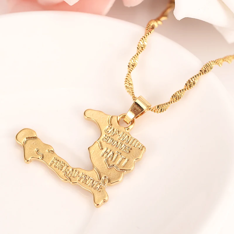 

Haiti Map Pendant Necklaces For Women Gold Color Chain Men's Country Map Necklace Fashion Jewelry collares party couple gifts