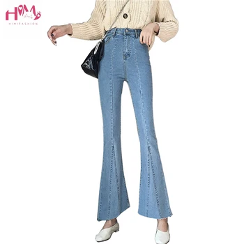 

Spring Women Flare Denim Pants Caual High Waist Wide Leg Stretch Jeans Pants Female Bell Bottom Slim Jeans Long Trousers