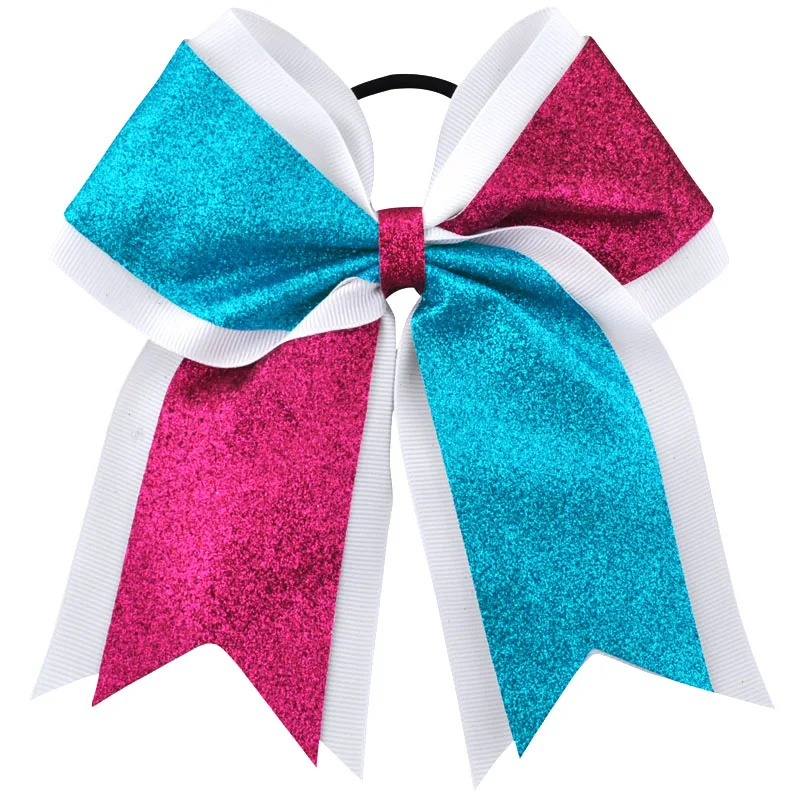 7 Inch Glitter Bling Large Cheerleading bows Bowknot Elastic Hair Band Kids Girls Children Bow Hair Accessories Boutique