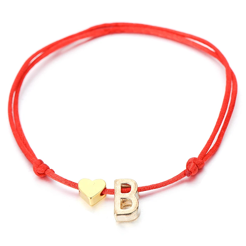 IYOE Gold Silver Color Tiny Heart Initials Name Letter Bracelet For Women Men Kids Hand Braided Red Rope Bracelets Couple Gifts