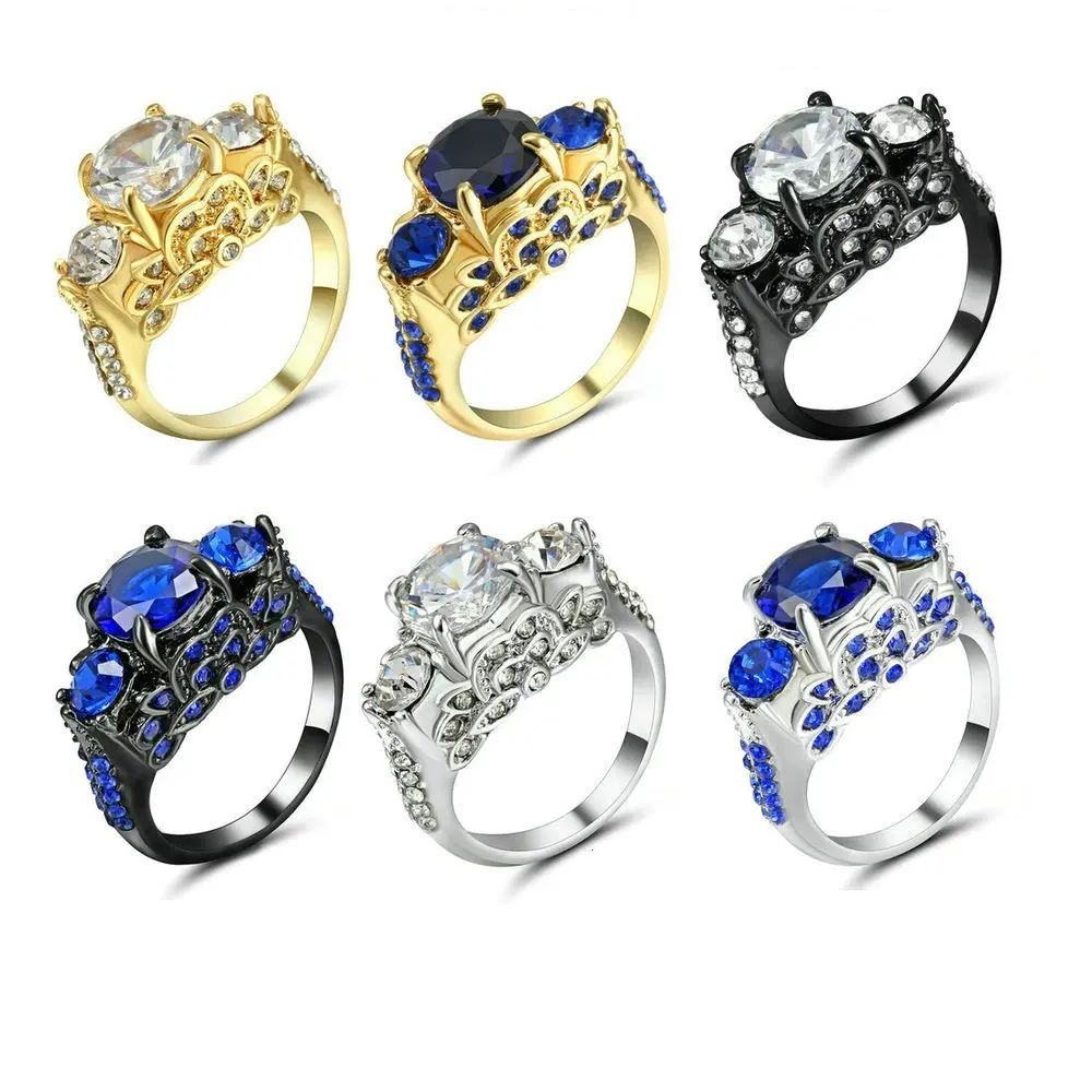 Classical Cubic Zirconia Forever Wedding Rings Silver Gold Color Clear Blue Rhinestones Lovers Ring Size 6 for Women Bijoux